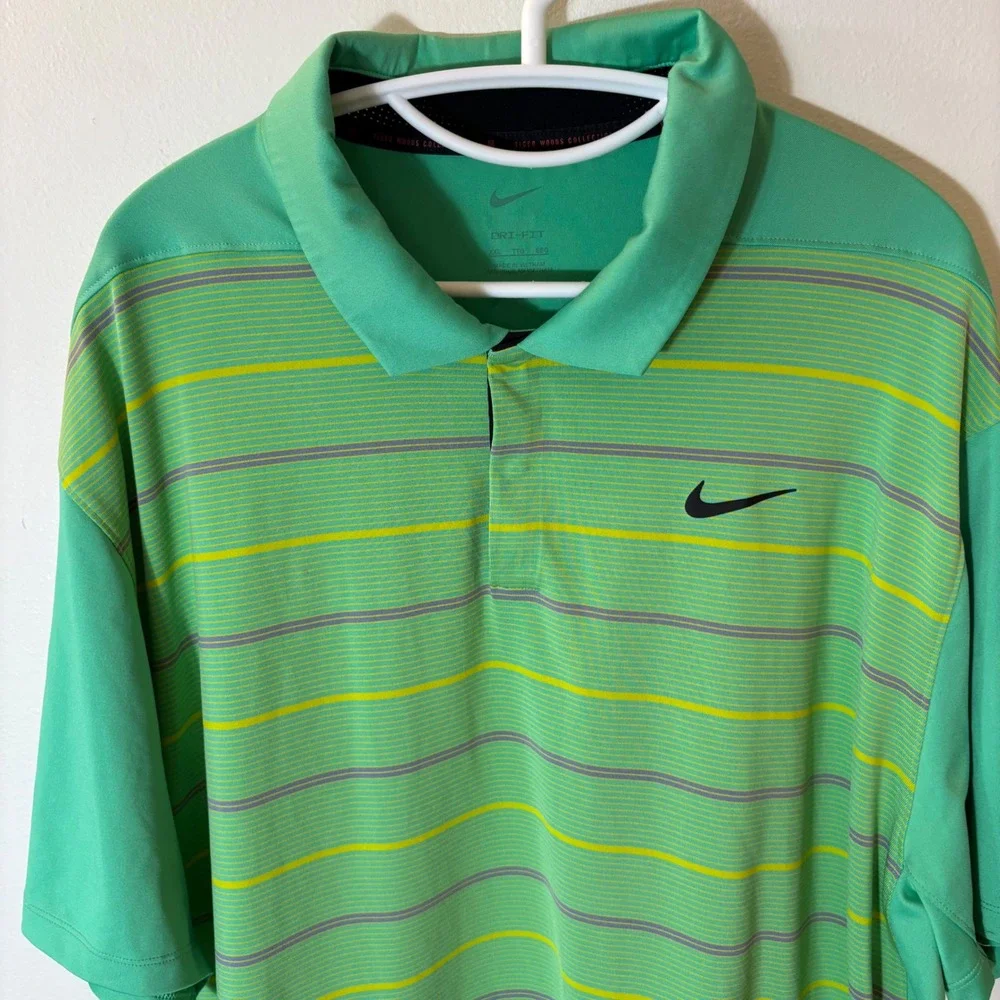 Nike Tiger Woods‎ Collection Dri-FIT Men's Golf Polo Shirt 2XL Green Stripe